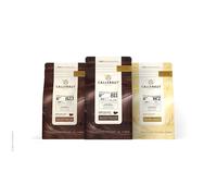 Callebaut Chocolate Bundle- 3x1kg Milk Dark & White Couverture Chocolate Callets- Belgian Chocolate Chips for Baking- Combine Pack of Callebaut White