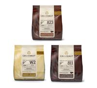 Callebaut Chocolate Bundle 3x400g Milk, Dark and White couverture callets