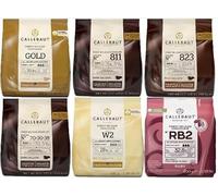 Callebaut Chocolate Callets Bundle - 6 × 400 g (Gold, 811, 823, 70-30-38, W2 White, RB2 Ruby)