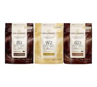 Callebaut, Milk, Dark & White chocolate chips (3 x 1kg Bundle)