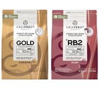 Callebaut Ruby RB2 & Gold Chocolate Callets - 2 x 2.5kg | Couverture Bundle | Fruity & Caramel Flavours