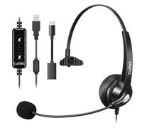 Callez USB Headset with Microphone for PC, USB-C Headphones with Mic Noise Cancelling & Mute for iPhone15/16/17 Mac Laptop, Wired Computer Headset for Call Center Office Classroom Skype Zoom
