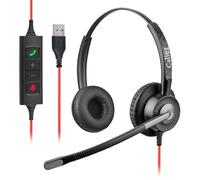Callez Wired USB Headset with ENC Dual Noise Cancelling Mics, On-Ear Computer Headset for PC Laptop, Professional Work Headphones for Home Office Teams Skype Zoom Call Center, MS Teams Call Control