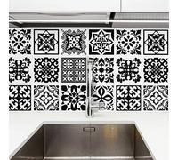 Calli Black and White Mediterranean Wall Tile Sticker Set - 15 x 15 cm (6 x 6 in) - 24 pcs, DIY Art, Home Decorations, Decals, Kitchen Decor, Bathroom Ideas