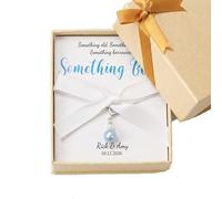 callie Blue Pearl Bouquet Charms for Bride from Mom Dad - Bridal Bouquet for Wedding with Custom Gift Card & Box