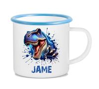 callie moment Personalised 12 oz Enamel Mug with Dinosaur& Name - Custom Enamel Drinking Cups for Home, Work, Travel, Camping - Personalised Gift for Kids