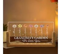 callie moment Personalised Night Light with Birth Flower Names, Acrylic Night Light Wooden Base, Birthday Mothers Day Gifts for Mom Grandma