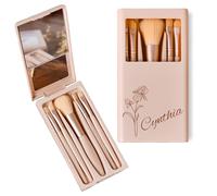 callie moment Personalized 5 Pcs Small Travel Makeup Brush Set with Case, Custom Birth Flower and Name on Portable Pink Makeup Brushes, Valentine's Day Mother's Day Gift for Women