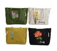 callie moment Personalized Corduroy Tote Bag for Women, Custom Birth Flower Large Zipper Shoulder Bag HandBags with Pockets Name for Work Travel Shopping Beach, Mother's Day Birthday Gifts for Women