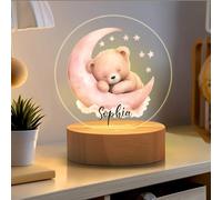 CALLIE Night Light Personalized Moon Star Cute Bear Acrylic Nameplate, Christmas Home Decor Gifts for Family
