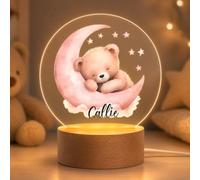 CALLIE Personalised Bear Night Light with Name, Kids Bedroom Lamp for Girls | Cute Moon Bear Design with Warm LED Glow, Wooden Base & Acrylic Panel. A Sweet Birthday Gift for Girls, Baby Room Decor