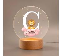 CALLIE Personalised Cute Animals Initial Name LED Night Light for Kids | Custom Cloud Star Acrylic Night Lights with Wooden Base | Nursery Home Room Decor | Christmas Birthday Gifts for Daughter Son