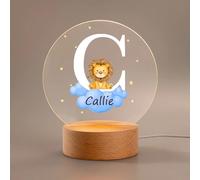 CALLIE Personalised LED Night Light for Kids, Acrylic Cloud Star Cute Animals Initial Night Lights with Name and Wooden Base, Custom Nursery Home Room Decor, Birthday Gifts for Kids Daughter Son