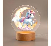 CALLIE Personalised LED Night Light with Name and Wooden Base, Fantasy Animals Moon Night Lights, Nursery Room Decoration Home Decor, Christmas Birthday Holiday Gifts for Kids Girls