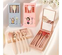 CALLIE Personalised Makeup Brush Set 5 Pcs with Mirror | Customizable Birth Flower Cartoon Character Travel Bag Birthday Christmas Gifts for Women