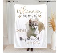CALLIE Personalised Pet Memorial Throw Blanket - Whenever You Miss Me Snuggle This, Multicolor Custom Pet Photo Soft Fleece Sherpa Blanket with Name, Sympathy Dog Cat Memorial Gift for Pet Lovers