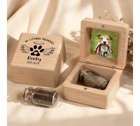 CALLIE Personalised Photo Pet Fur Keepsake Bottle with Name and Year, Wooden Magnetic Wings Paw Print Custom Keepsake Box for Pet Loss Remembrance, Dogs Cats Sympathy Memorial Gifts for Pet Owners