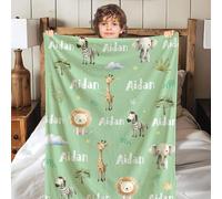 CALLIE Personalised Throw Blanket with Name, Multicolor Jungle Giraffe Elephant Soft Fleece Sherpa Blanket, Blankets for Couch Bed Home Decor, Christmas Birthday Gifts for Kids Family (Jungle Animals)