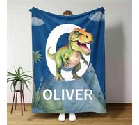 CALLIE Personalised Throw Blanket with Name, Multicolor Jungle Giraffe Elephant Soft Fleece Sherpa Blanket, Blankets for Couch Bed Home Decor, Christmas Birthday Gifts for Kids Family (Cute Dinosaur)