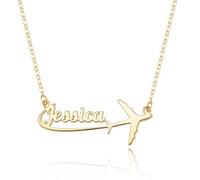 callie Personalized Airplane Necklace - Custom Name, Sterling Silver 925/Brass Travel Aircraft Pendant, Jewelry Gifts for Women Flight Attendant Pilots