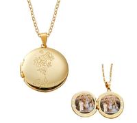callie Personalized Birth Flower Photo Necklace - Custom BirthFlower & Name, Picture Pendant Locket, Sterling Silver/Brass | Memorial Jewelry Gifts for Women & Men
