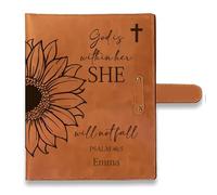 callie Personalized Christian Journal Gifts for Women, Sunflower Refillable Leather Prayer Notebook Cover, A5, 50 Sheets, Blank/Lined