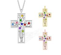 callie Personalized Cross Women Necklace with 2-10 Birthstone, Custom Dainty Christian Jewelry, Religious Gifts for Mom Grandma (Sterling Silver/Brass)