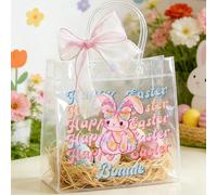 callie Personalized Easter Clear PVC Gift Bags - Custom Name, Easter Bunny Treat Goodie Bag with Handles & Ribbons, Egg Hunting Gifts for Kids Girls Boys (1 Pcs)