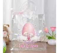 callie Personalized Easter Clear PVC Gift Bags - Custom Name, Easter Bunny Treat Goodie Bag with Handles & Ribbons, Egg Hunting Gifts for Kids Girls Boys (1 Pcs)