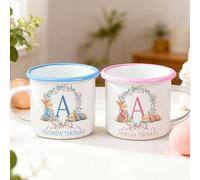 callie Personalized Kids Easter Mug 12oz, Custom Initial Name Bunny Enamel Cup, Gifts for Boys Girls Family