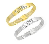 callie Personalized Medical Alert Bracelets for Women & Men - Custom Engraved Text on Medic ID Bracelet Mesh Band Adjustable, Gift for Diabetes Allergy Epilepsy Autism