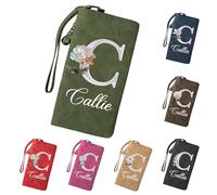 Callie Personalized Wallet Wristlet for Women - Custom Name & Birth Flower, PU Leather Credit Card Holder Purse with Slots & Zipper, Mother's Day Birthday Gift for Mom Wife (Pearl Birthflower)