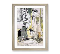 Calligraphy By Torii Kiyonaga Asian Japanese Framed Wall Art Print, Ready to Hang Picture for Living Room Bedroom Home Office Décor, Oak A4 (34 x 25 cm)