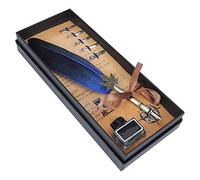 Calligraphy Pen Feather Dip Pen Set Antique Calligraphy Writing Pen Calligraphy Set Quill Pen Quill Feather Pen for Kids Friend Christmas Birthday Gift Set(Blue)