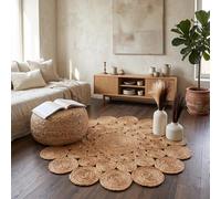 Calliope Round Rug, 100% Natural Jute, Artistic Hand Woven Circular Round Rugs for Kitchen, Living Room, Bedroom, Bathroom, Farmhouse - 90cm Round, 90cm x 90cm