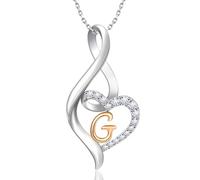 Calliora Heart Initial Necklace for Women, 925 Sterling Silver Heart Letter Pendant Necklace for Her, Fine Jewelry Necklace Gifts for Her Wife Women, Sterling Silver, Cubic Zirconia