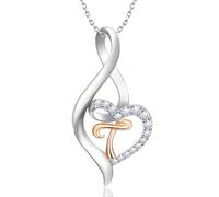 Calliora Heart Initial Necklace for Women, 925 Sterling Silver Heart Letter Pendant Necklace for Her, Fine Jewelry Necklace Gifts for Her Wife Women, Sterling Silver, Cubic Zirconia
