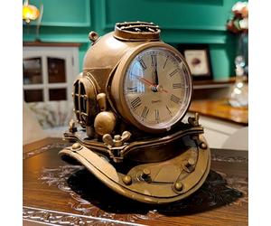 Callistro Vintage Metal Diving Nautical Helmet Scuba Desk Clock Battery Powered Ultra Quiet Sailing Decor for Offices Hotels Bars Restaurants Mancave