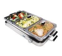 Callow Large Stainless Steel Buffet Warmer - Warm Function, Stainless Steel Buffet Warmer, Hotplate, Food Warmer Server, 3 x 2.5L Large trays plus one Large Single Tray & 3 Serving Spoons Included