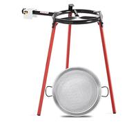 Callow Retail Paella Cooking Set with Polished Steel Paella Pan, Gas Burner, Legs and Skimming Spoon - Paellera Set for use at Home or Garden Outdoor Cooking (42cm Pan with 30cm Burner)