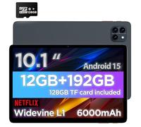 Callsky-Tab Tablet 10 Inch, Android 15 Tablet, Octa-core Processor, 12GB RAM+192GB ROM (64GB ROM+128GB TF Card Included), Widevine L1, 1280x800 IPS HD Display, 6000mAh, Dual Camera(Space Gray)