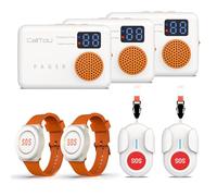 CallToU Caregiver Pager Wireless Wristband Call Buttons Elderly Monitoring SOS Alert System Pager for Elderly with Vibrate Digital Display Nurse Call Bell for Seniors/Patients Panic Emergency Bell