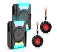 CallToU Personal Alarms for Elderly Wireless Caregiver Pager Call Button Nurse Call System with 2 Waterproof Panic Button 2 Vibrating Flashing Receiver for Seniors/Patients at Home (CC21 01ab 2-2)