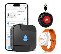 CallToU Tuya WiFi Personal alarms for elderly,Waterproof elderly alarm call button System with 1 Call button,1 Wrist button & Receiver - Connects to Phone,Ideal for Seniors Disabled Kids