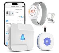 CallToU Tuya WiFi Personal alarms for elderly,Waterproof elderly alarm call button System with 1 Call button,1 Wrist button & Receiver - Connects to Phone, only Supports 2.4GHz WiFi