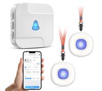 CallToU Tuya WiFi Personal alarms for elderly,Waterproof elderly alarm call button System with 2 Call button & 1 Receiver - Connects to Phone, only Supports 2.4GHz WiFi