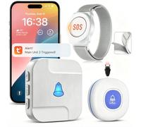 CallToU WiFi Personal Alarms for Elderly with Instant Phone Alerts | Waterproof Panic Button for Elderly with 1 Call Button,1 Wrist button & Receiver-Connects to Phone, only Supports 2.4GHz WiFi