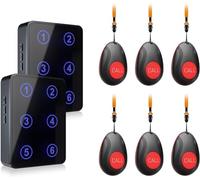 CallTou Wireless Caregiver Pager Call Button Low Battery Reminder Nurse Call System with LED Number Display for Elderly/Patients/Disabled/Home 2 Plug-in Receivers 6 Waterproof Portable Panic Buttons