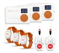 CallToU Wireless Caregiver Pager Portable Alarm for Elderly - Wrist Call Button Caregiver Alert Paging System with Vibrate, Digital Display and Nurse Call Bell Help Button for Seniors