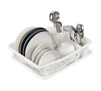 Callyne Kitchen Dish Drainer Rack with Drying Board, Plastic Sink Strainer Set, White
